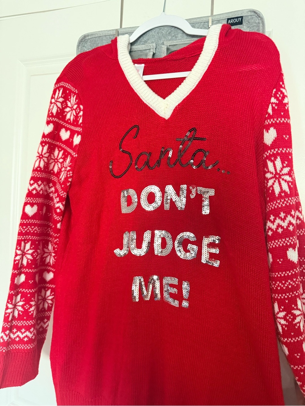Red Holiday Sweater "Santa... Don't Judge Me!"